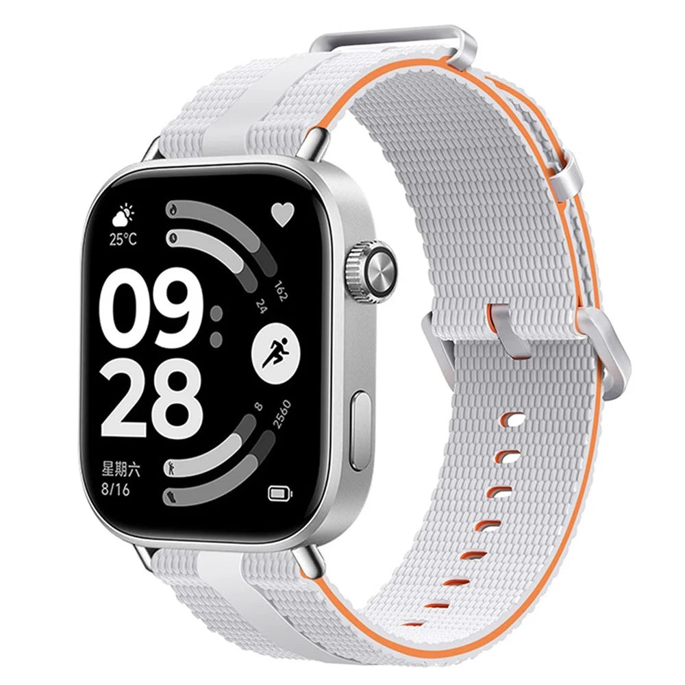 Silicone Band for Xiaomi Smart Band 10 Pro / 9 Pro / 8 Pro / Redmi Watch 6 / 5 / 4 Linear Texture Sport Wristband - White+Orange - 2