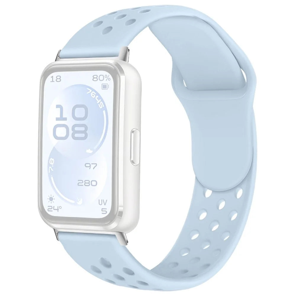 Strap for Huawei Band 11 Pro NFC  /  11 NFC  /  11 Pro  /  11 Breathable Holes Silicone Sport Band with Reverse Buckle - Baby Blue - 1