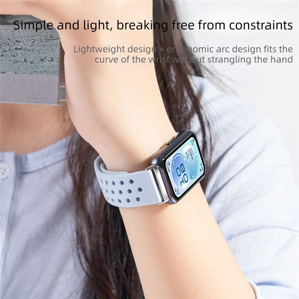 Strap for Huawei Band 11 Pro NFC  /  11 NFC  /  11 Pro  /  11 Breathable Holes Silicone Sport Band with Reverse Buckle - Baby Blue - 3