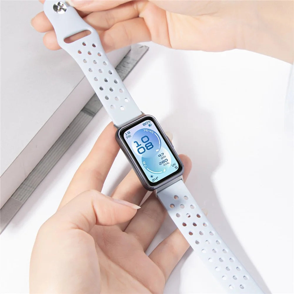 Strap for Huawei Band 11 Pro NFC  /  11 NFC  /  11 Pro  /  11 Breathable Holes Silicone Sport Band with Reverse Buckle - Baby Blue - 5
