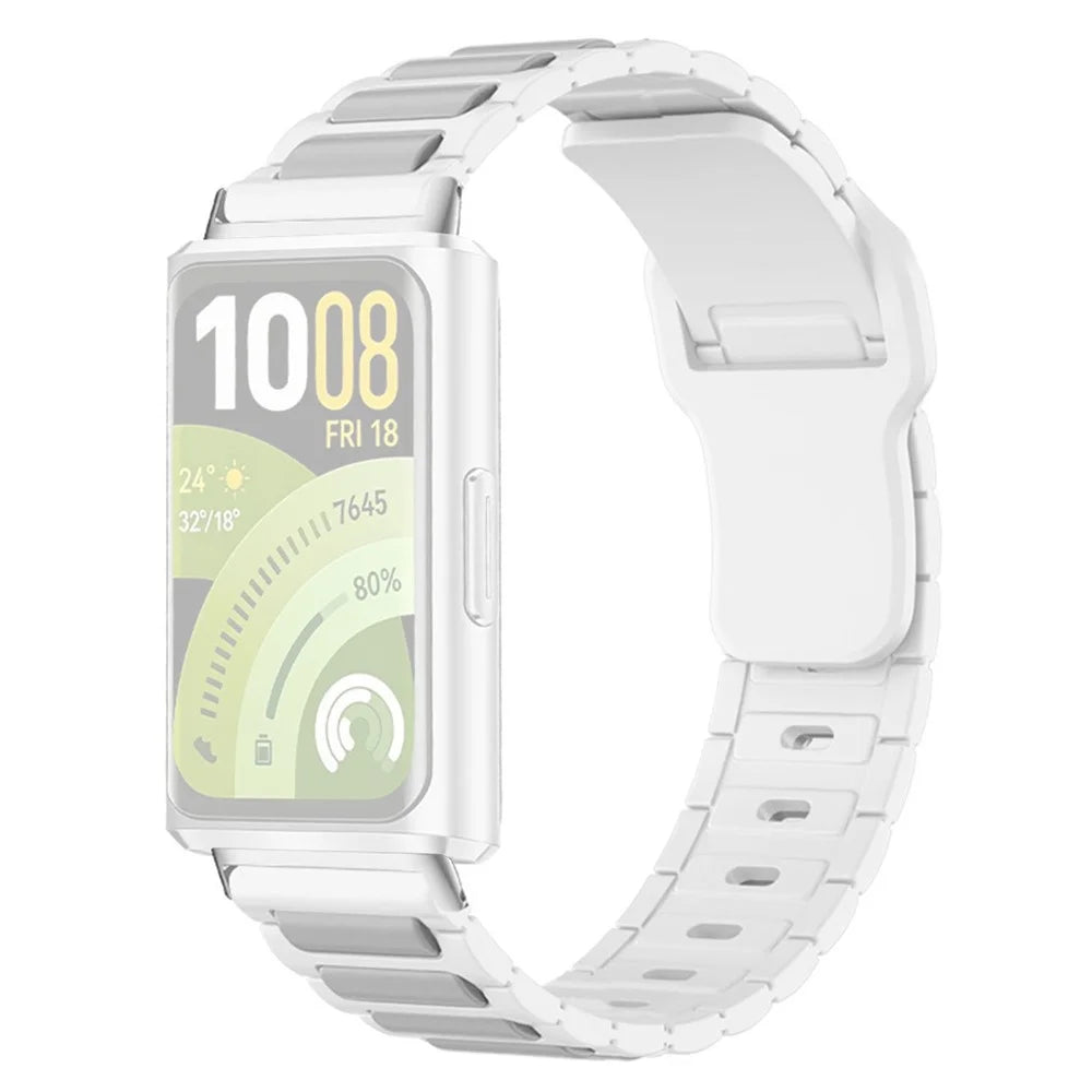 Silicone Strap for Huawei Band 11 Pro NFC  /  11 NFC  /  11 Pro  /  11 Textured Sport Band Replacement Wristband - White+Grey - 1