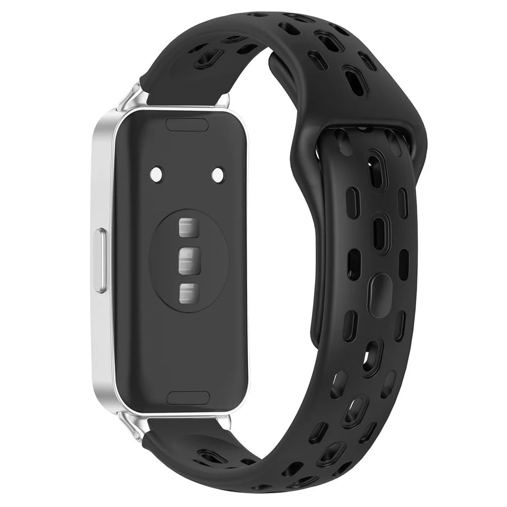 Watch Band for Huawei Band 11 Pro NFC / 11 NFC / 11 Pro / 11 Holes Design Silicone Wrist Strap - Black - 1