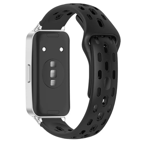 Watch Band for Huawei Band 11 Pro NFC / 11 NFC / 11 Pro / 11 Holes Design Silicone Wrist Strap - Black - 1
