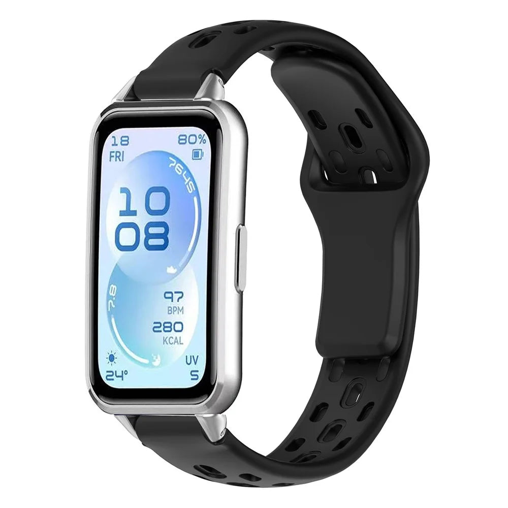 Watch Band for Huawei Band 11 Pro NFC / 11 NFC / 11 Pro / 11 Holes Design Silicone Wrist Strap - Black - 2