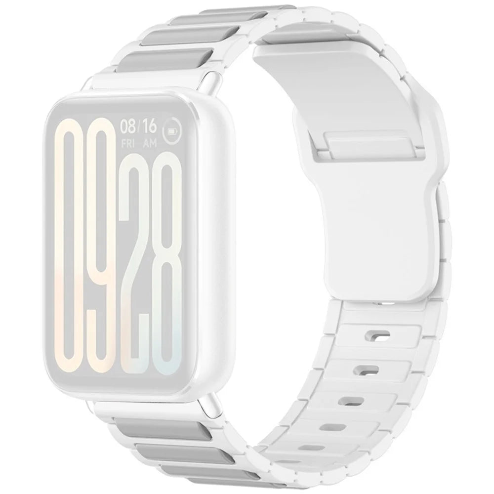 Silicone Strap for Xiaomi Smart Band 10 Pro / 9 Pro / 8 Pro / Redmi Watch 6 / 5 / 4 Textured Sport Band Replacement Wristband - White+Grey - 1