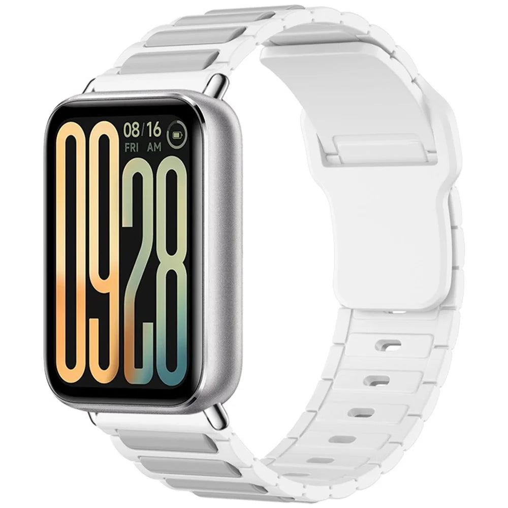 Silicone Strap for Xiaomi Smart Band 10 Pro / 9 Pro / 8 Pro / Redmi Watch 6 / 5 / 4 Textured Sport Band Replacement Wristband - White+Grey - 2