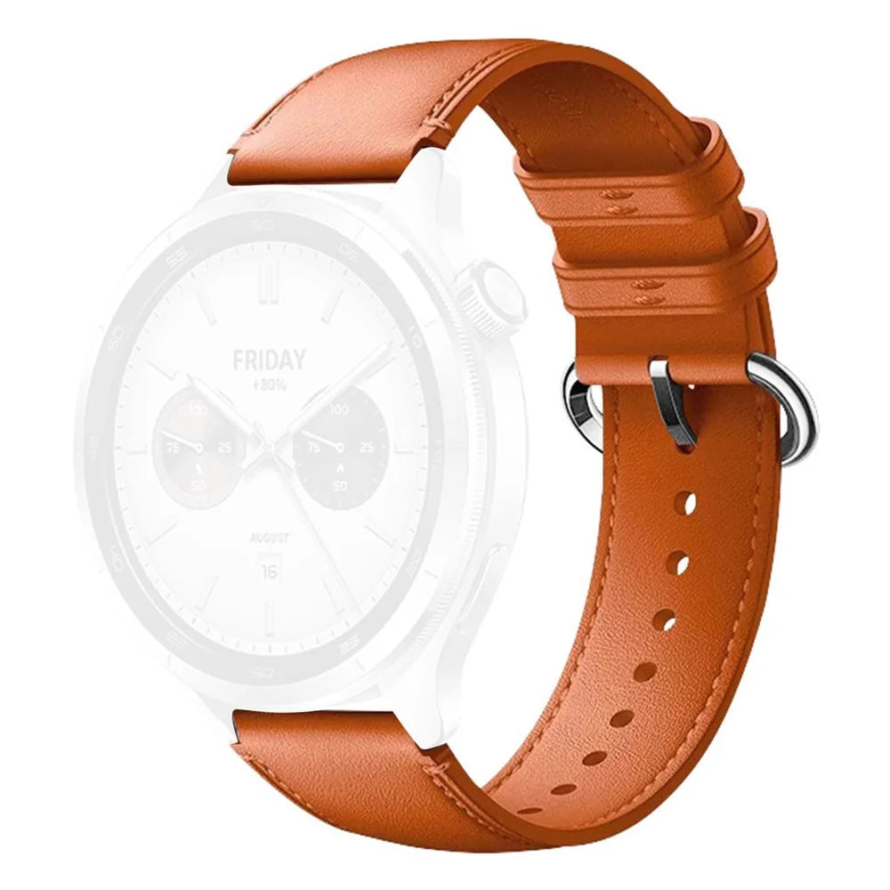 22mm Genuine Cow Leather Strap for Xiaomi Watch S4 / Huawei Watch GT 6 46mm / Samsung Galaxy Watch3 45mm Watch Band with Round Metal Buckle - Orange - 1