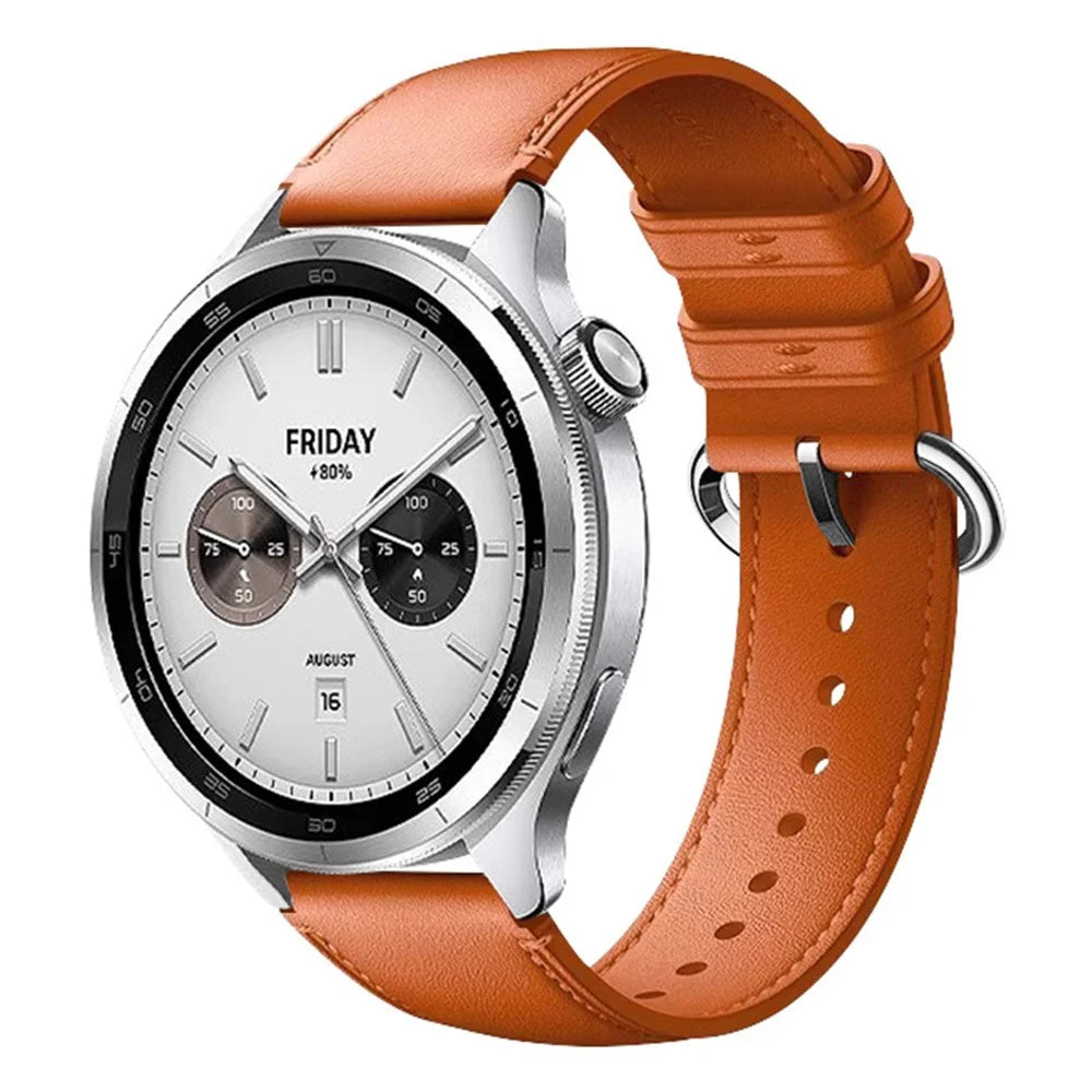 22mm Genuine Cow Leather Strap for Xiaomi Watch S4 / Huawei Watch GT 6 46mm / Samsung Galaxy Watch3 45mm Watch Band with Round Metal Buckle - Orange - 2