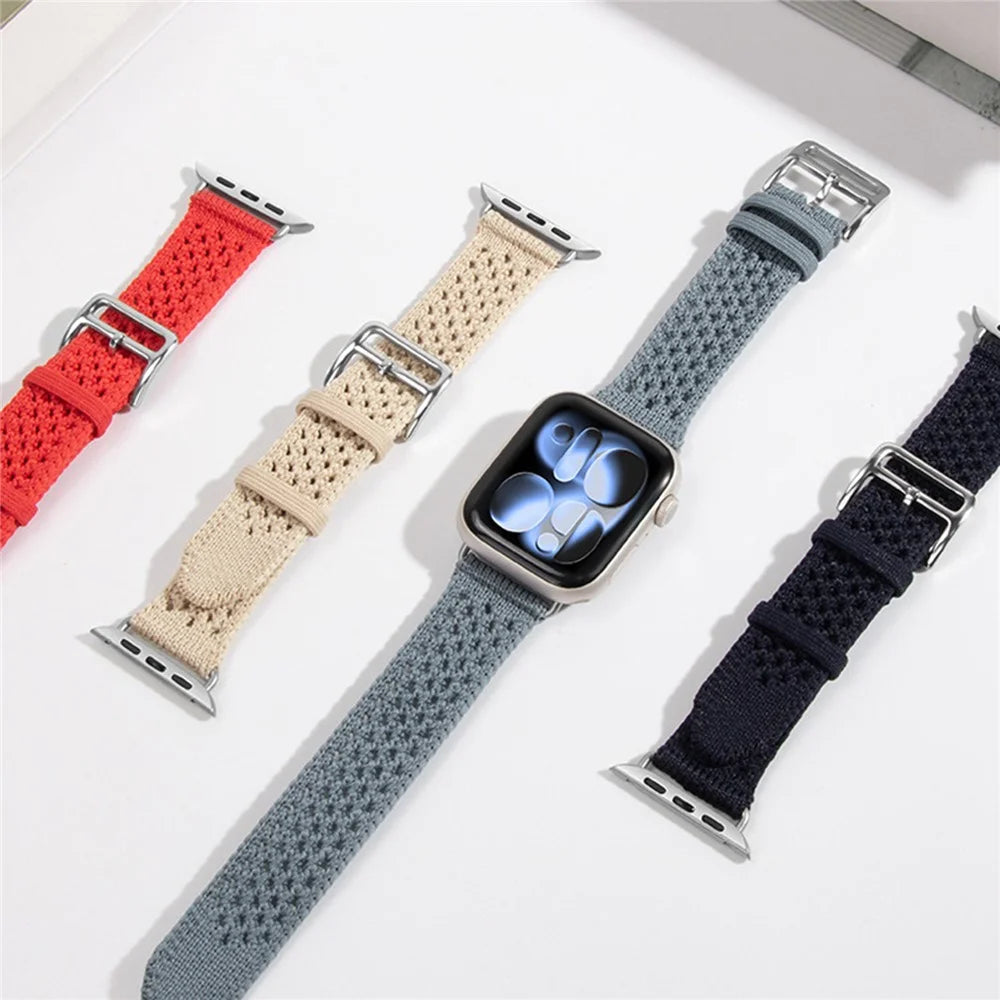 Knitted Fabric Strap for Apple Watch Ultra 3 2 1 49mm / Series 11 10 46mm / 9 8 7 45mm / SE3 SE2 SE 6 5 4 44mm / 3 2 1 42mm Hollow-Out Breathable Sport Band - Clay - 7