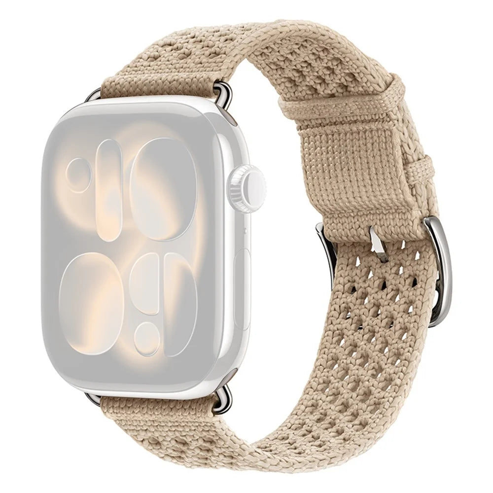 Knitted Fabric Strap for Apple Watch Series 11 10 42mm / 9 8 7 41mm / SE3 SE2 SE 6 5 4 40mm / 3 2 1 38mm Hollow-Out Breathable Sport Band - Clay - 1