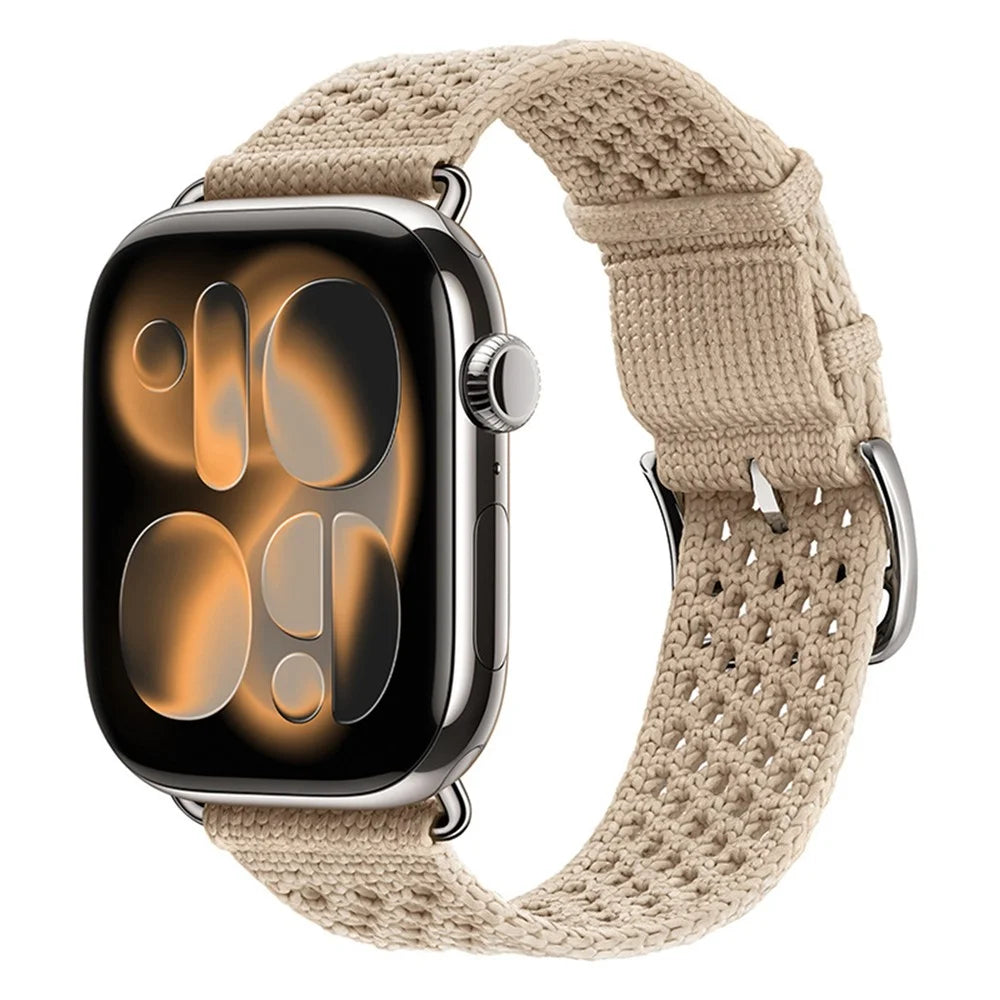 Knitted Fabric Strap for Apple Watch Series 11 10 42mm / 9 8 7 41mm / SE3 SE2 SE 6 5 4 40mm / 3 2 1 38mm Hollow-Out Breathable Sport Band - Clay - 2