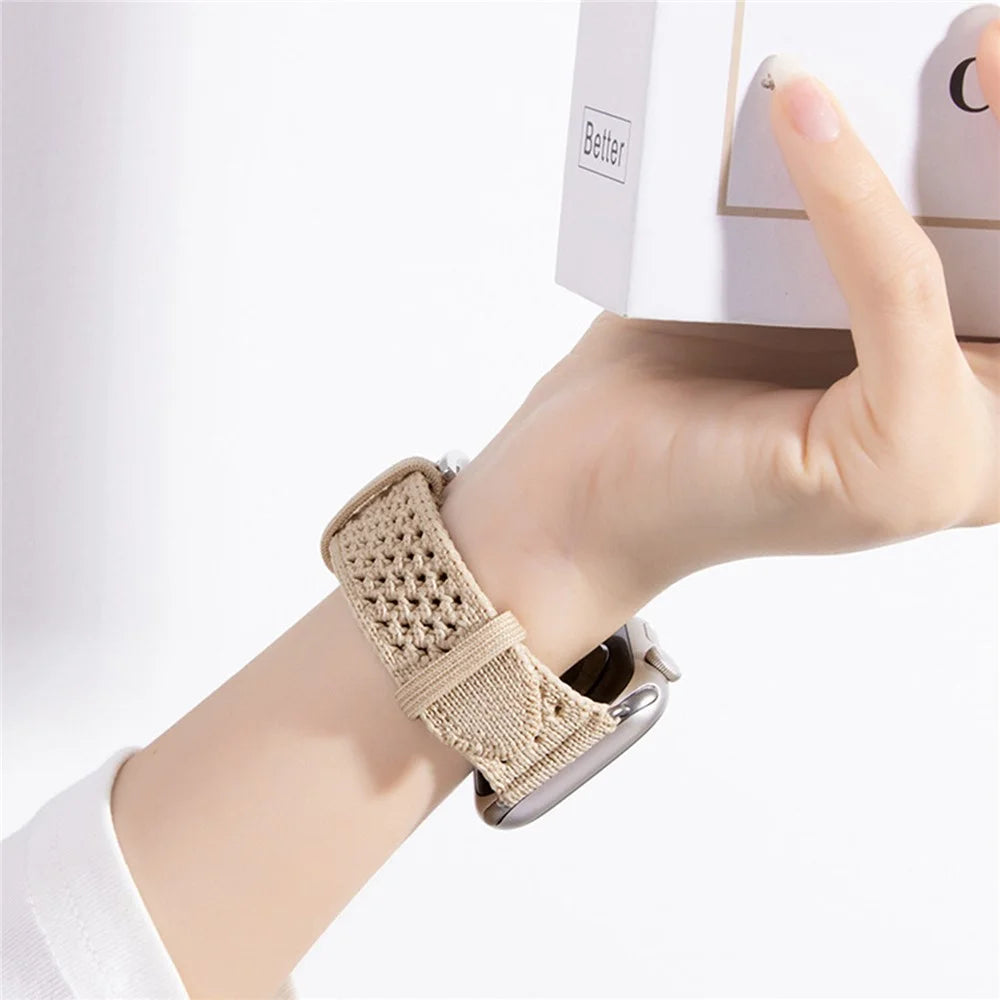Knitted Fabric Strap for Apple Watch Series 11 10 42mm / 9 8 7 41mm / SE3 SE2 SE 6 5 4 40mm / 3 2 1 38mm Hollow-Out Breathable Sport Band - Clay - 6