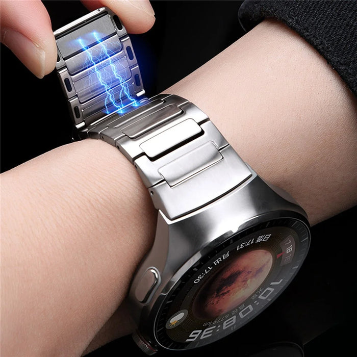 For Huawei Watch 4 Pro Stainless Steel Band Press-Type Magnetic Metal Watch Strap - Titanium Grey - 6