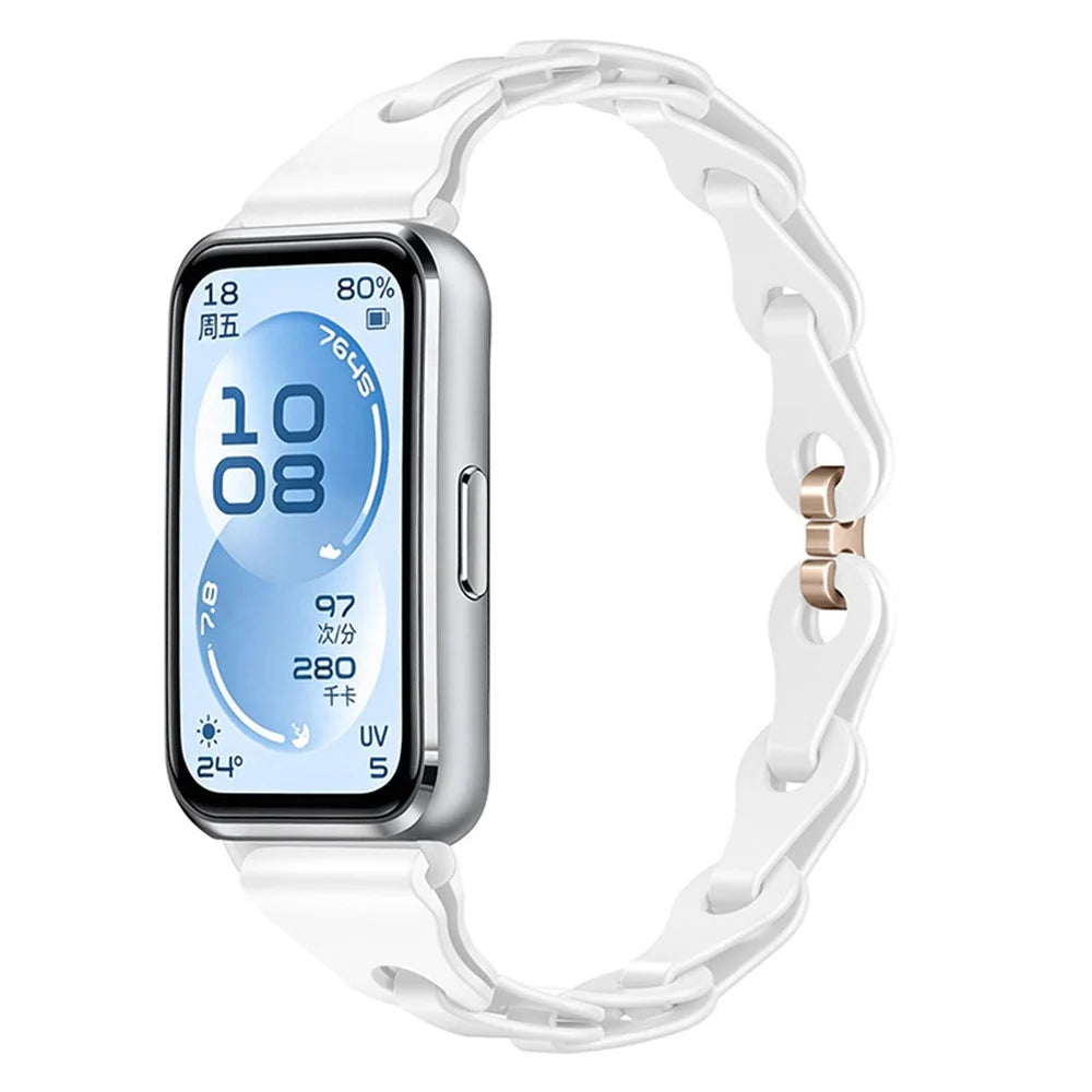 Strap for Huawei Band 11 Pro NFC / 11 NFC / 11 Pro / 11 Silicone Chain Link Band Breathable Replacement Wristband - White - 2