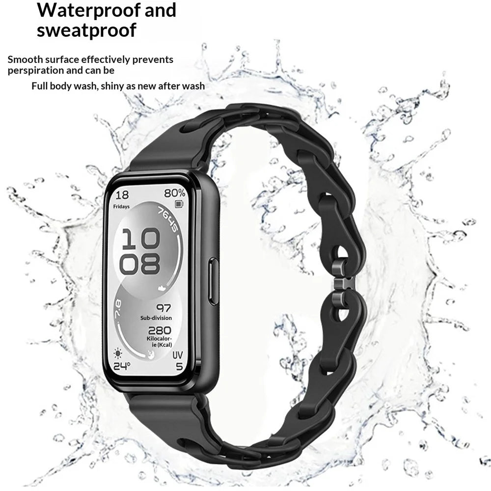 Strap for Huawei Band 11 Pro NFC / 11 NFC / 11 Pro / 11 Silicone Chain Link Band Breathable Replacement Wristband - White - 5
