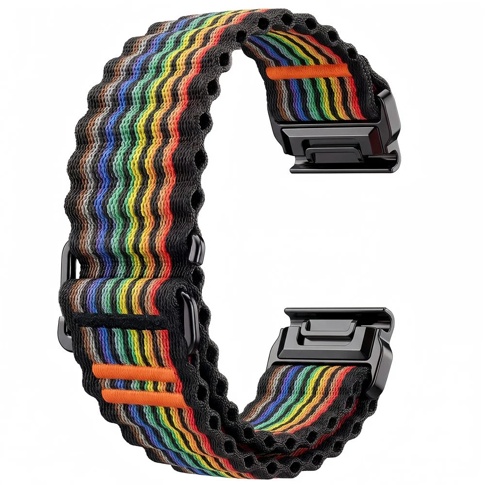 QuickFit 20mm Nylon Strap for Garmin Fenix 7S Pro 42mm / 7S / 6S Ocean Wave Texture Breathable Sport Watch Band - Rainbow - 1