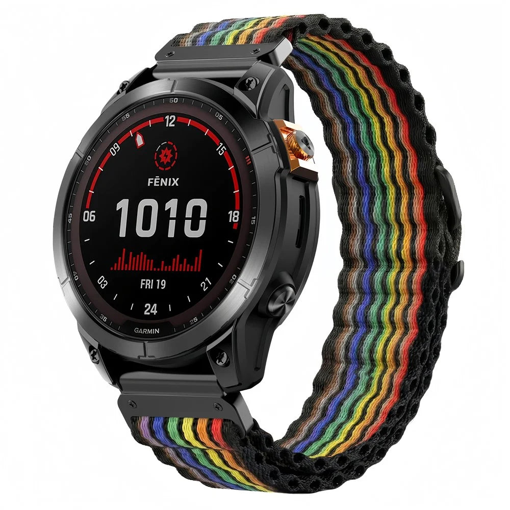 QuickFit 22mm Nylon Strap for Garmin Fenix 7 Pro 47mm / 7 / 6 Ocean Wave Texture Breathable Sport Watch Band - Rainbow - 4