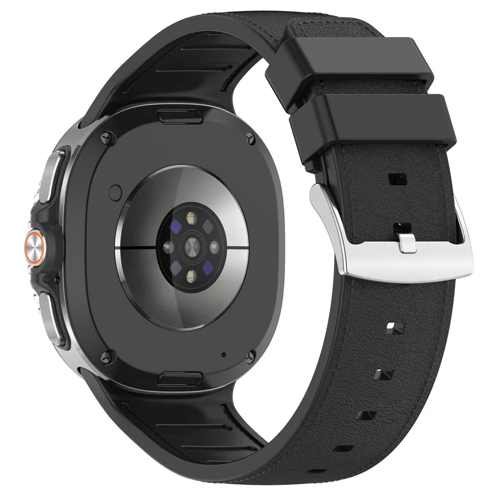 Leather Coated Silicone Strap for Samsung Galaxy Watch8 44mm / 40mm / Watch8 Classic 46mm Integrated Watch Band - Black - 1