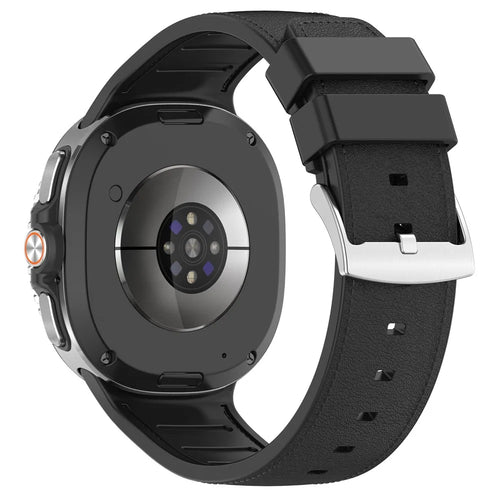 Leather Coated Silicone Strap for Samsung Galaxy Watch8 44mm / 40mm / Watch8 Classic 46mm Integrated Watch Band - Black - 1