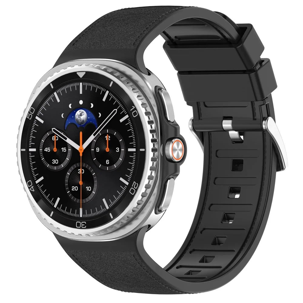 Leather Coated Silicone Strap for Samsung Galaxy Watch8 44mm / 40mm / Watch8 Classic 46mm Integrated Watch Band - Black - 2