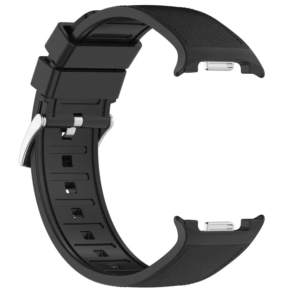 Leather Coated Silicone Strap for Samsung Galaxy Watch8 44mm / 40mm / Watch8 Classic 46mm Integrated Watch Band - Black - 3