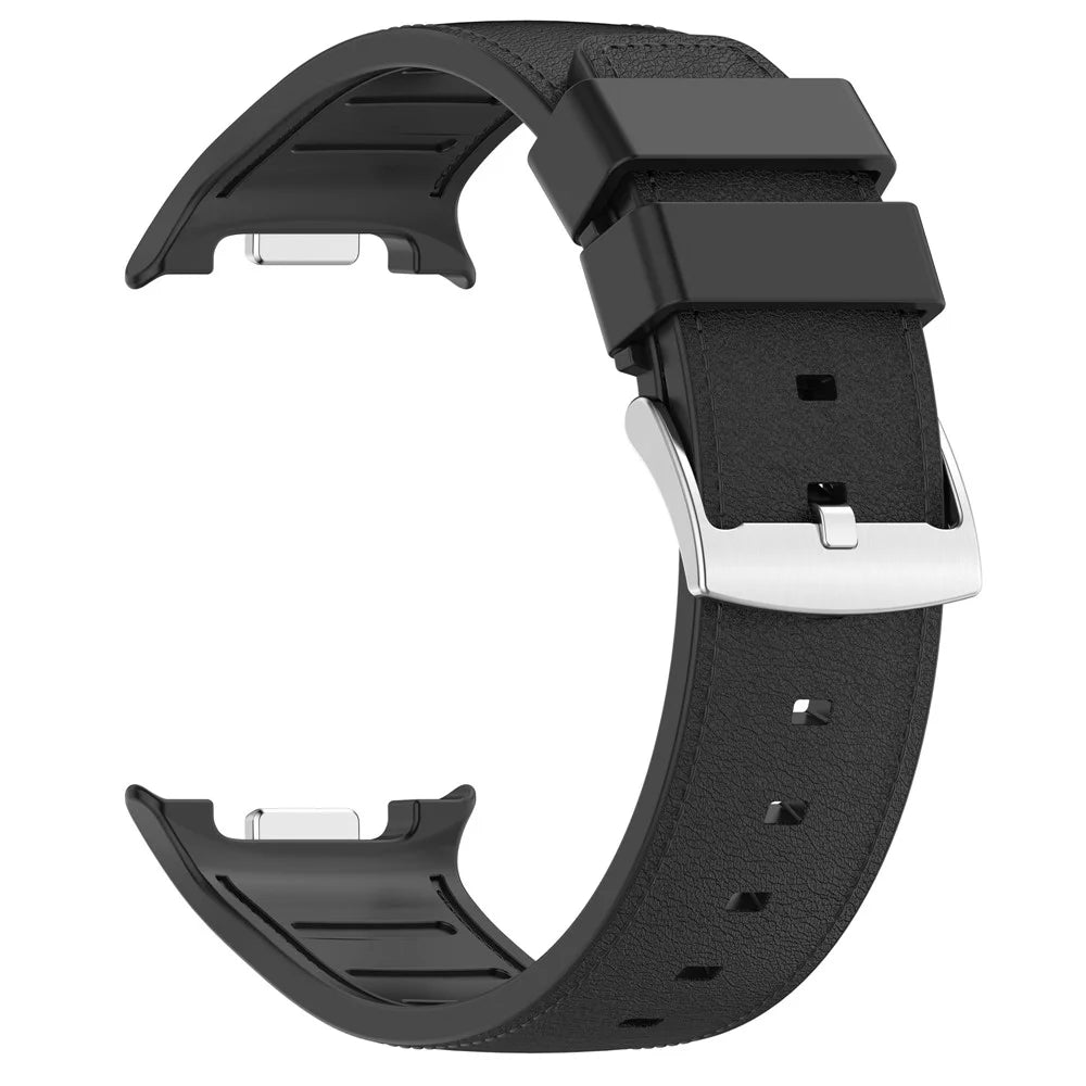 Leather Coated Silicone Strap for Samsung Galaxy Watch8 44mm / 40mm / Watch8 Classic 46mm Integrated Watch Band - Black - 4