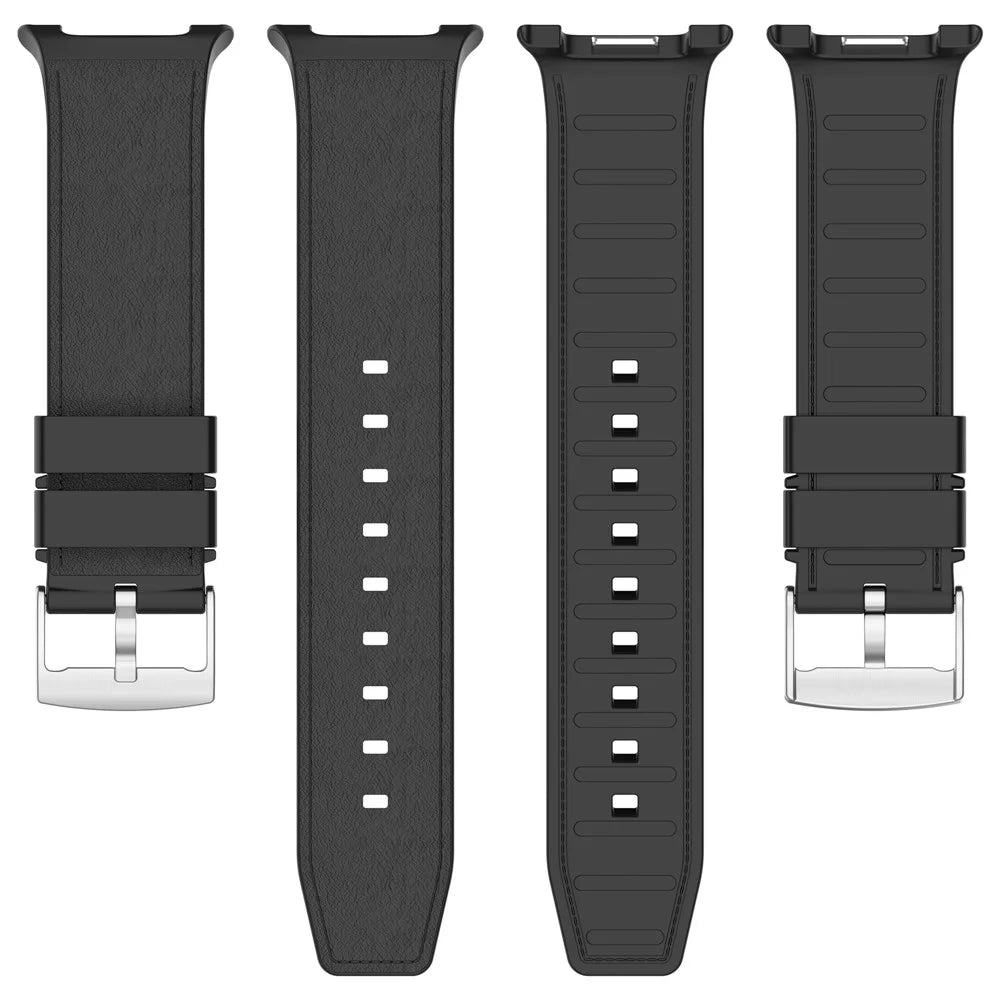 Leather Coated Silicone Strap for Samsung Galaxy Watch8 44mm / 40mm / Watch8 Classic 46mm Integrated Watch Band - Black - 5