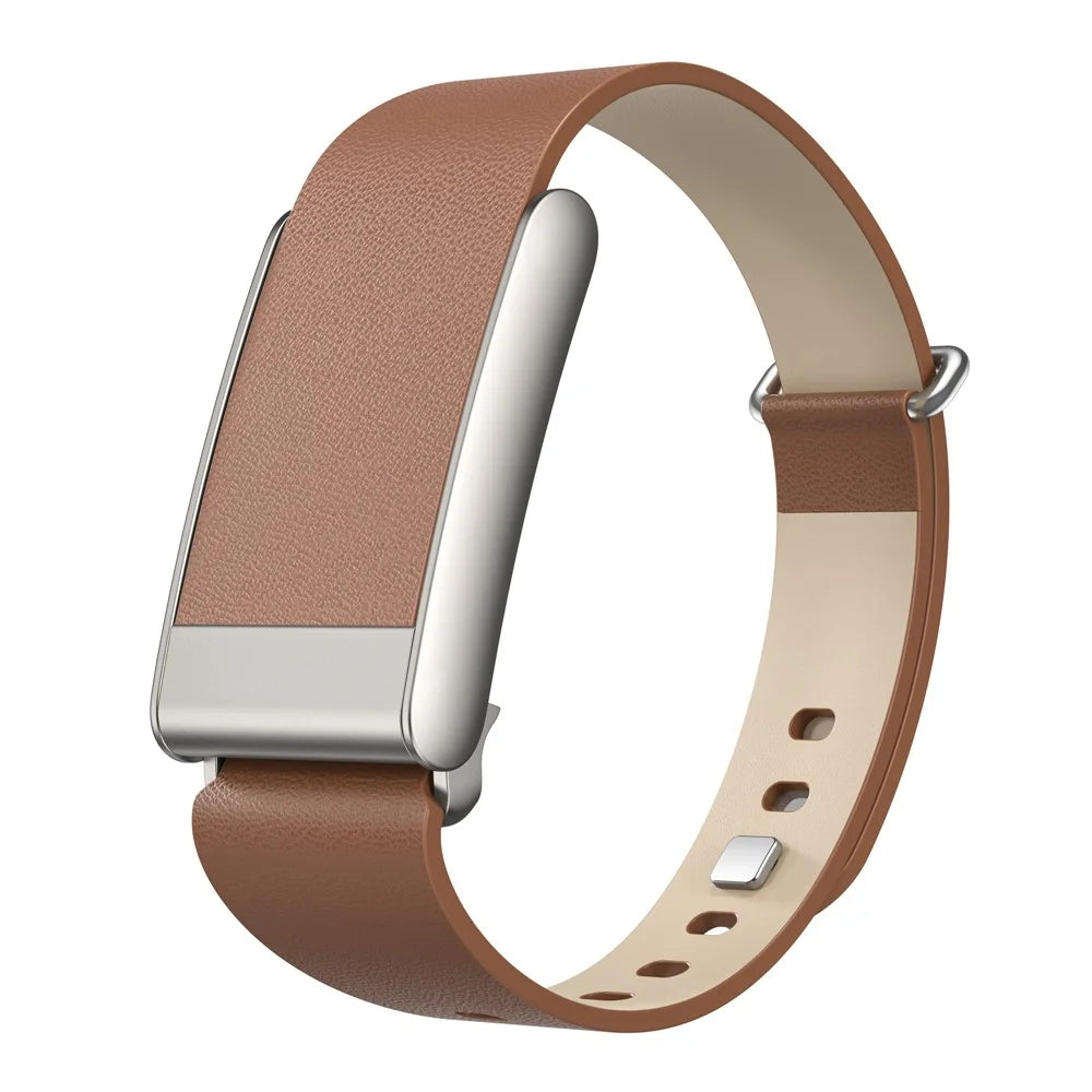 For WHOOP 5.0 Leather Band Stainless Steel Buckle Replacement Watch Strap - Brown / Titanium - 1