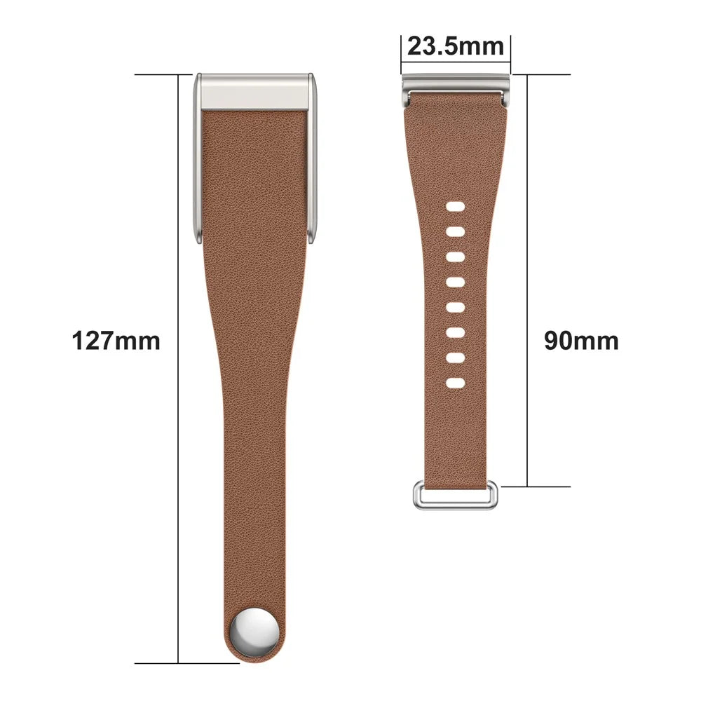 For WHOOP 5.0 Leather Band Stainless Steel Buckle Replacement Watch Strap - Brown / Titanium - 7