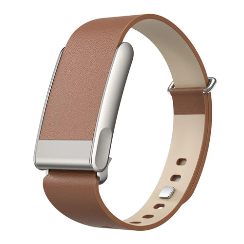 For WHOOP 5.0 LIFE MG Leather Band Stainless Steel Buckle Replacement Watch Strap - Brown / Titanium - 1