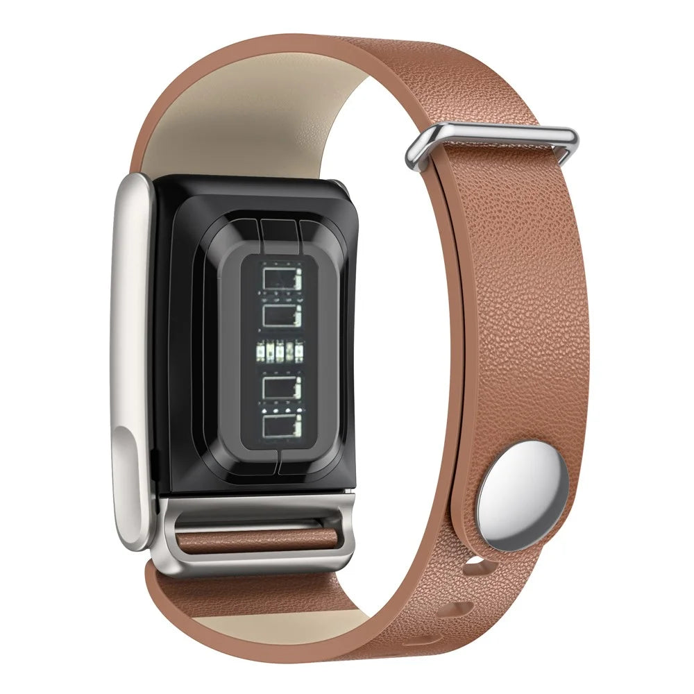 For WHOOP 5.0 LIFE MG Leather Band Stainless Steel Buckle Replacement Watch Strap - Brown / Titanium - 2