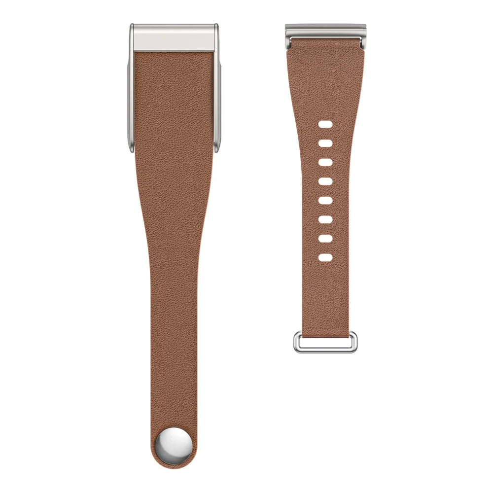 For WHOOP 5.0 LIFE MG Leather Band Stainless Steel Buckle Replacement Watch Strap - Brown / Titanium - 3