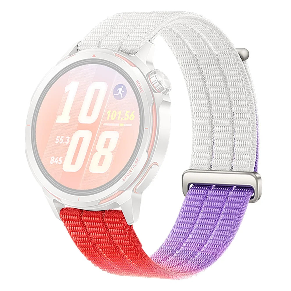 Nylon Sports Watch Band for Huawei Watch GT Runner 2 / Watch Ultimate 2 / Watch GT 6 46mm 22mm Magic Tape Adjustable Woven Strap - Red / Purple / White - 1
