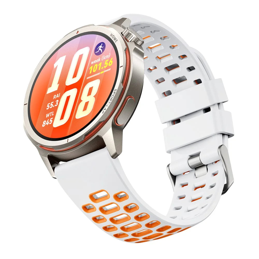 Dual Color Silicone Band for Huawei Watch GT Runner 2 / Watch Ultimate 2 / Watch GT 6 46mm 22mm Breathable Holes Sport Watch Strap - White / Orange - 3