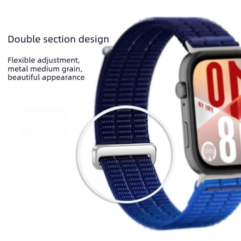Nylon Loop Watch Strap for Huawei Watch Fit 4 Pro / Fit 4 / Fit 3 Magic Tape Breathable Band with Metal Connector - Dusk Blue - 4