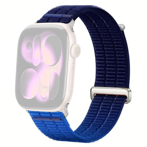 Nylon Loop Watch Strap for Apple Watch Ultra 3 2 1 49mm / Series 11 10 46mm / 9 8 7 45mm / SE3 SE2 SE 6 5 4 44mm / 3 2 1 42mm Magic Tape Breathable Band with Metal Connector - Dusk Blue - 1