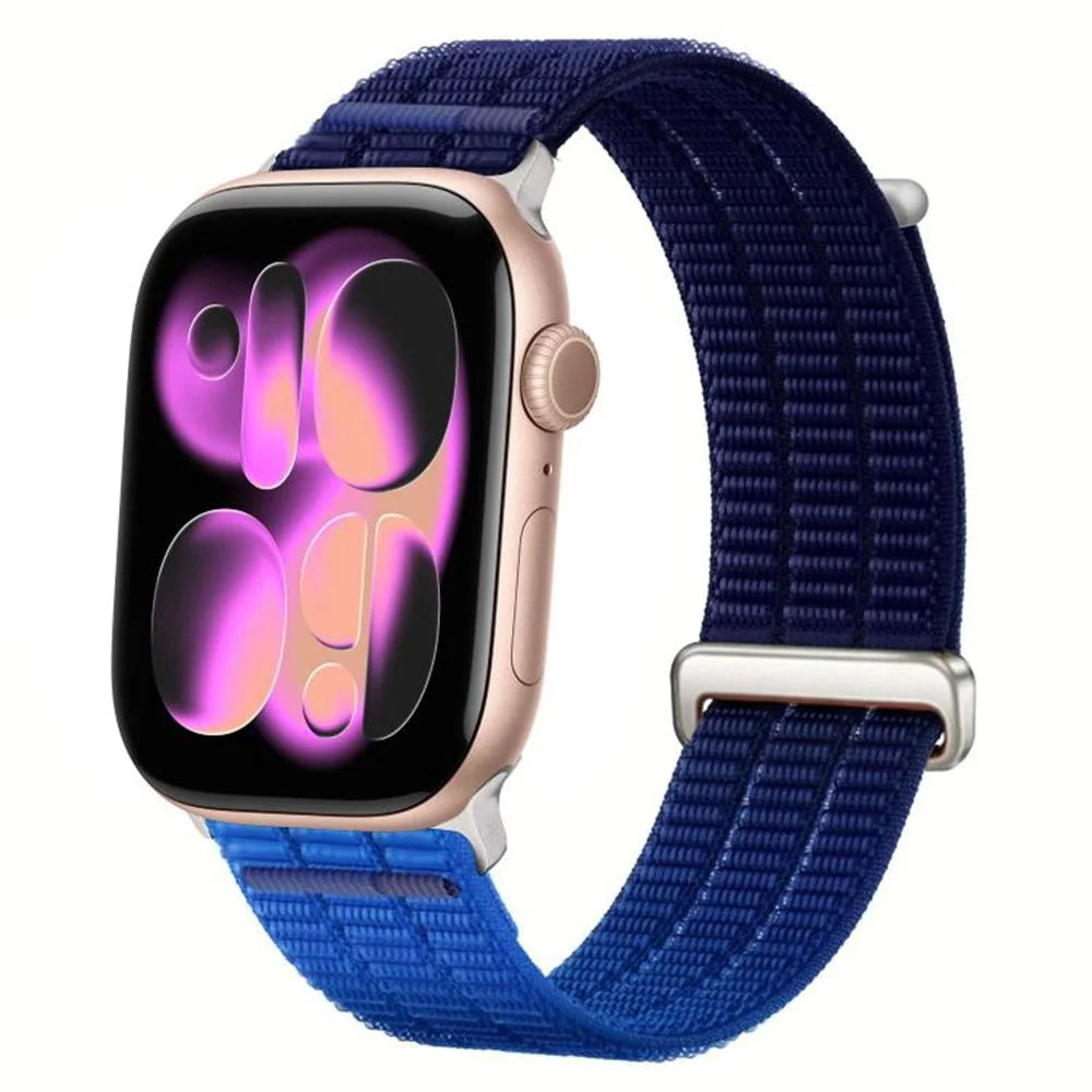 Nylon Loop Watch Strap for Apple Watch Ultra 3 2 1 49mm / Series 11 10 46mm / 9 8 7 45mm / SE3 SE2 SE 6 5 4 44mm / 3 2 1 42mm Magic Tape Breathable Band with Metal Connector - Dusk Blue - 2