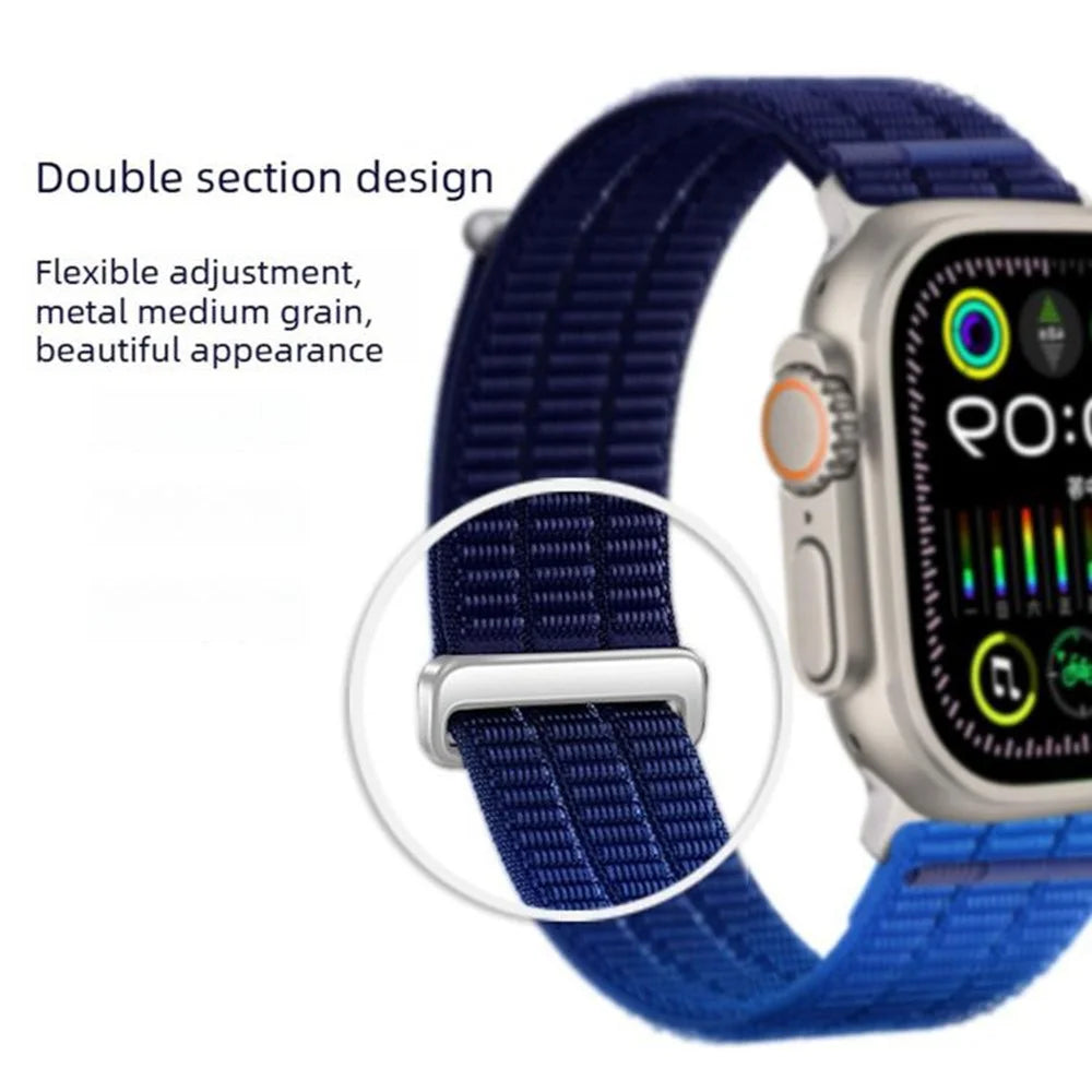 Nylon Loop Watch Strap for Apple Watch Ultra 3 2 1 49mm / Series 11 10 46mm / 9 8 7 45mm / SE3 SE2 SE 6 5 4 44mm / 3 2 1 42mm Magic Tape Breathable Band with Metal Connector - Dusk Blue - 4