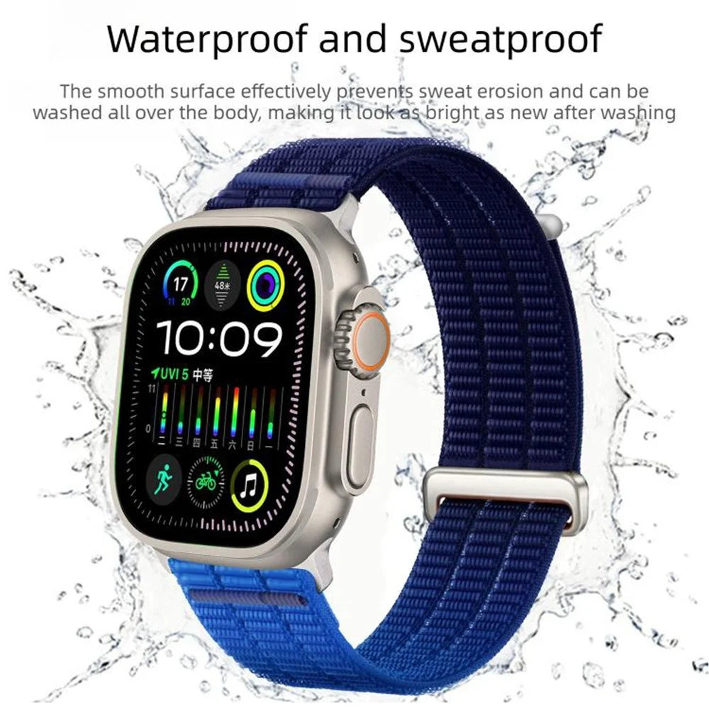 Nylon Loop Watch Strap for Apple Watch Series 11 10 42mm / 9 8 7 41mm / SE3 SE2 SE 6 5 4 40mm / 3 2 1 38mm Magic Tape Breathable Band with Metal Connector - Dusk Blue - 3