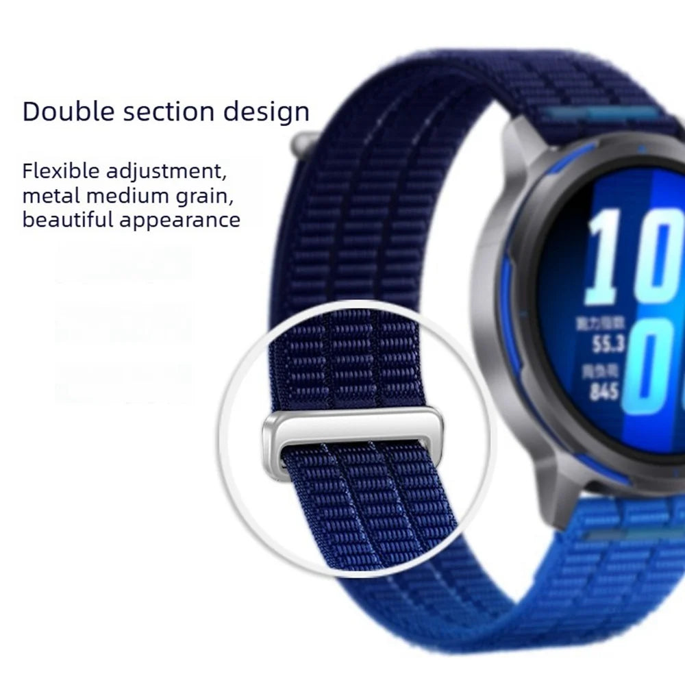 22mm Nylon Loop Watch Strap for Huawei Watch GT 6 46mm / GT 5 46mm / GT 5 Pro 46mm Magic Tape Breathable Band with Metal Connector - Dusk Blue - 3
