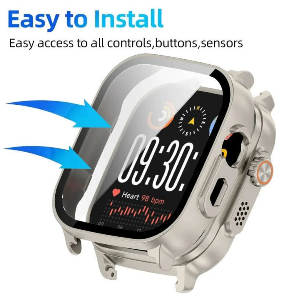 For Realme Watch 5 3-Bead Stainless Steel Band + PC Watch Case with Tempered Glass Screen Protector - Black - 3