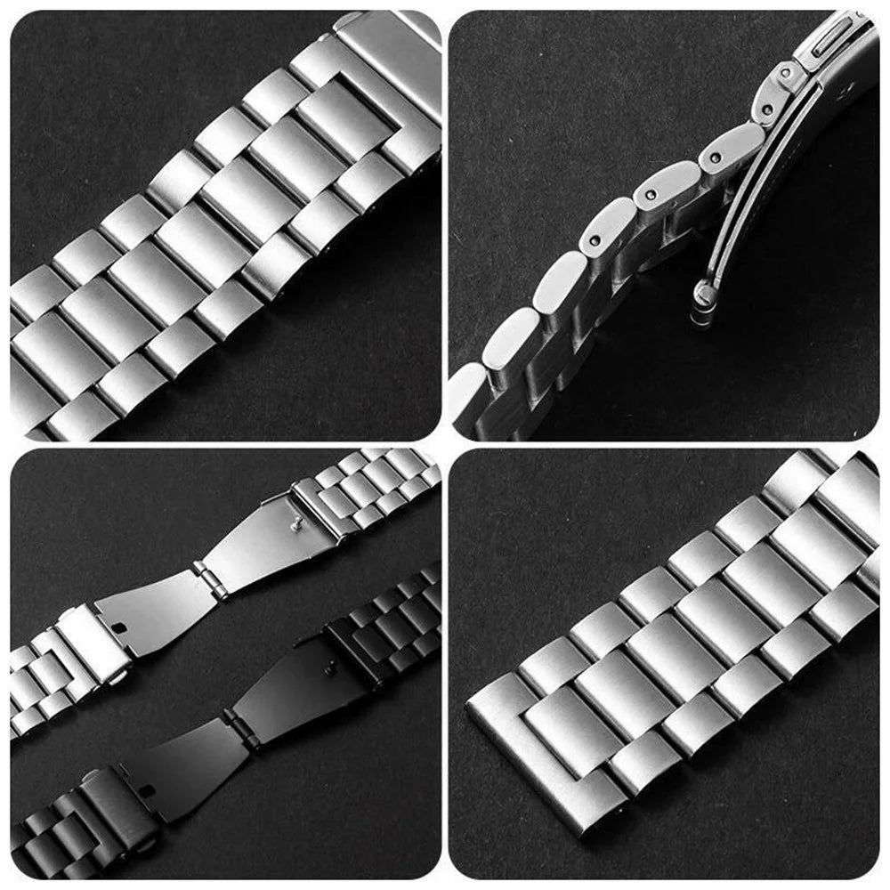For Realme Watch 5 3-Bead Stainless Steel Band + PC Watch Case with Tempered Glass Screen Protector - Black - 6