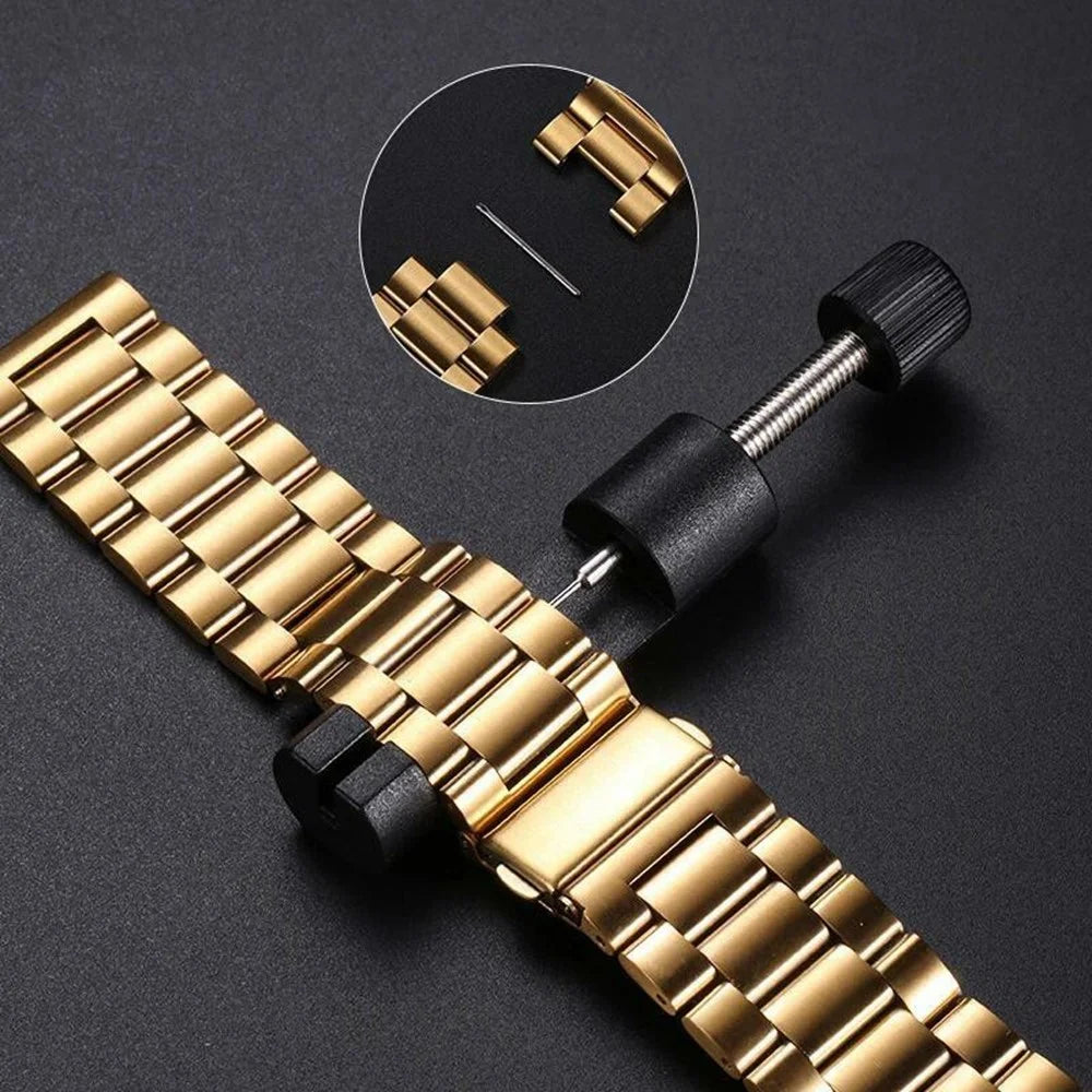 For Realme Watch 5 3-Bead Stainless Steel Band + PC Watch Case with Tempered Glass Screen Protector - Black - 7
