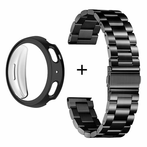 For Huami Amazfit Active Max 3-Bead Stainless Steel Strap with TPU Full Cover Watch Case - Black - 1