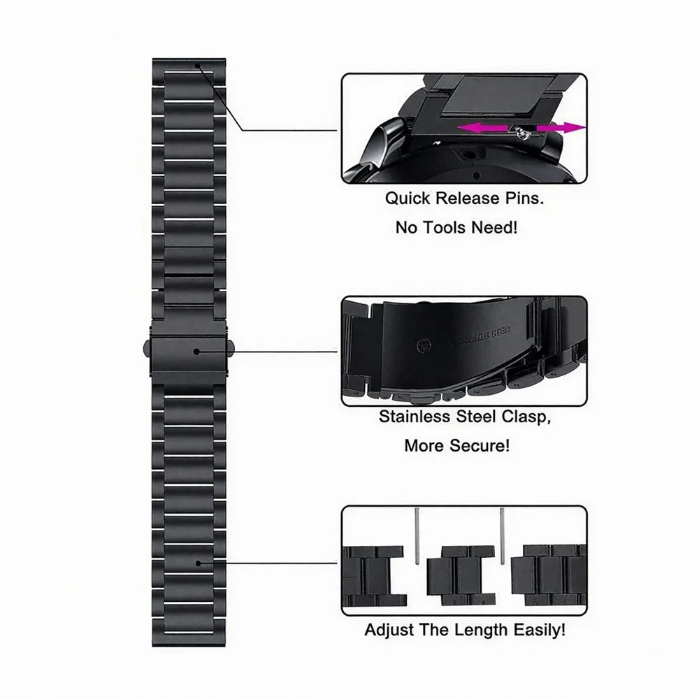 For Huami Amazfit Active Max 3-Bead Stainless Steel Strap with TPU Full Cover Watch Case - Black - 5