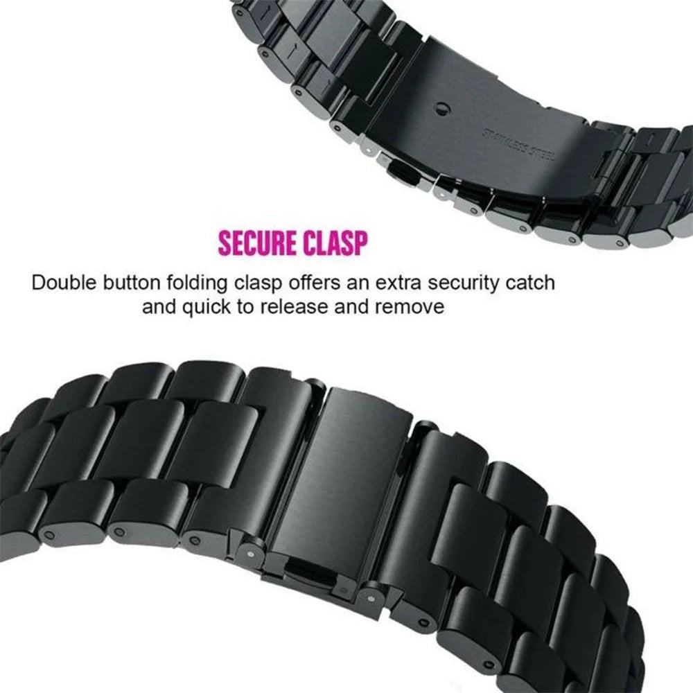 For Huami Amazfit Active Max 3-Bead Stainless Steel Strap with TPU Full Cover Watch Case - Black - 7