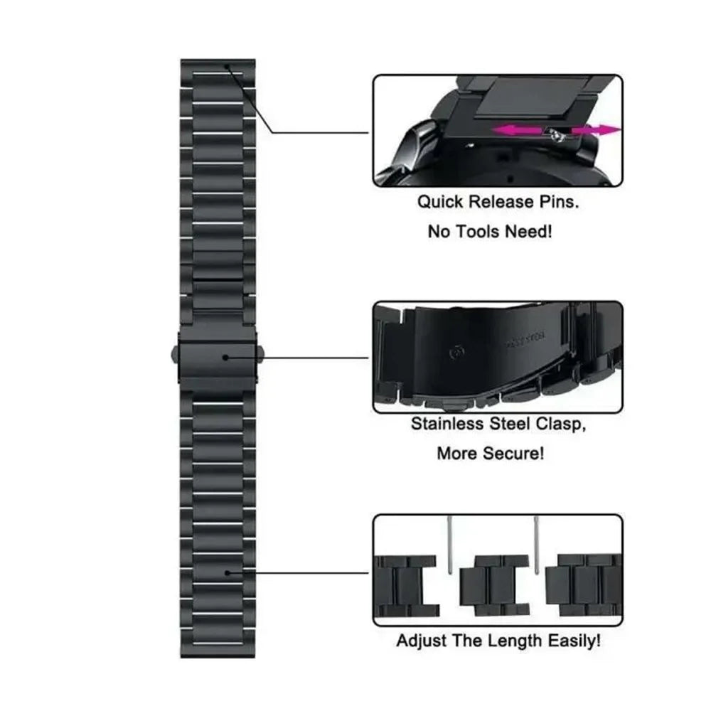 For Huami Amazfit Bip 5 Unity A2324 3-Bead Stainless Steel Strap with TPU Full Cover Watch Case and Removal Tool - Black - 3
