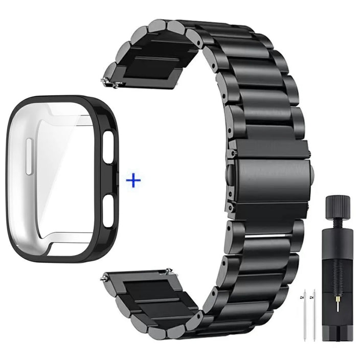 For Huami Amazfit Bip 6 A2435 3-Bead Stainless Steel Strap with TPU Full Cover Watch Case and Removal Tool - Black - 1