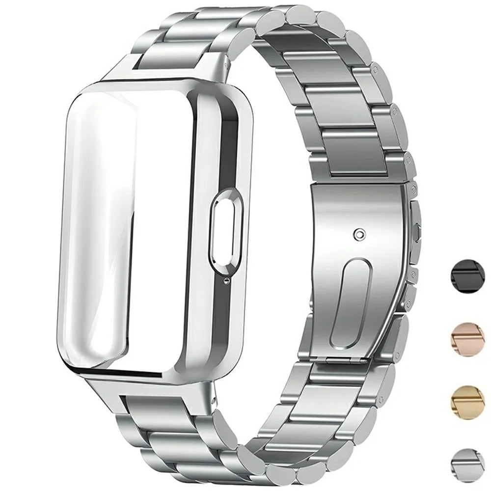 For Samsung Galaxy Fit3 3-Bead Stainless Steel Strap with TPU Full Cover Watch Case and Removal Tool - Silver - Silver - 4