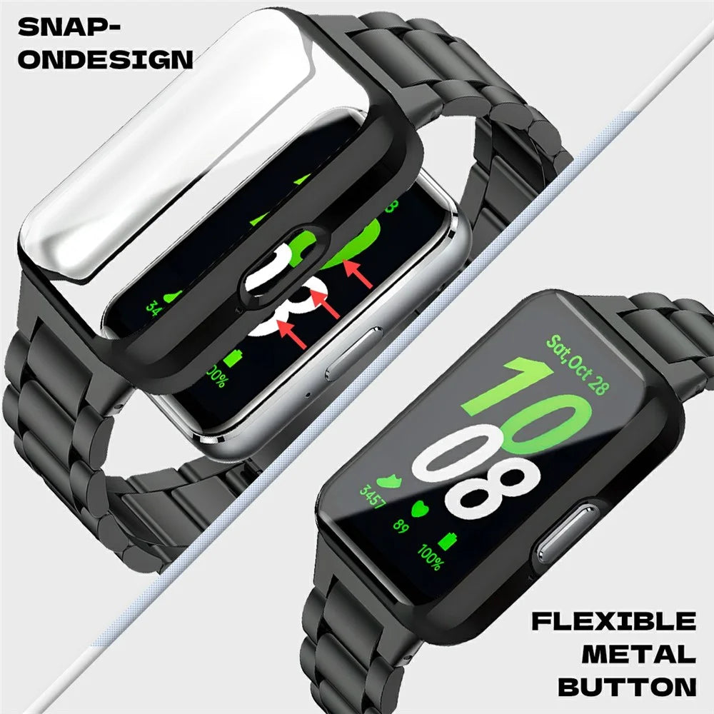For Samsung Galaxy Fit3 3-Bead Stainless Steel Strap with TPU Full Cover Watch Case and Removal Tool - Silver - Silver - 6